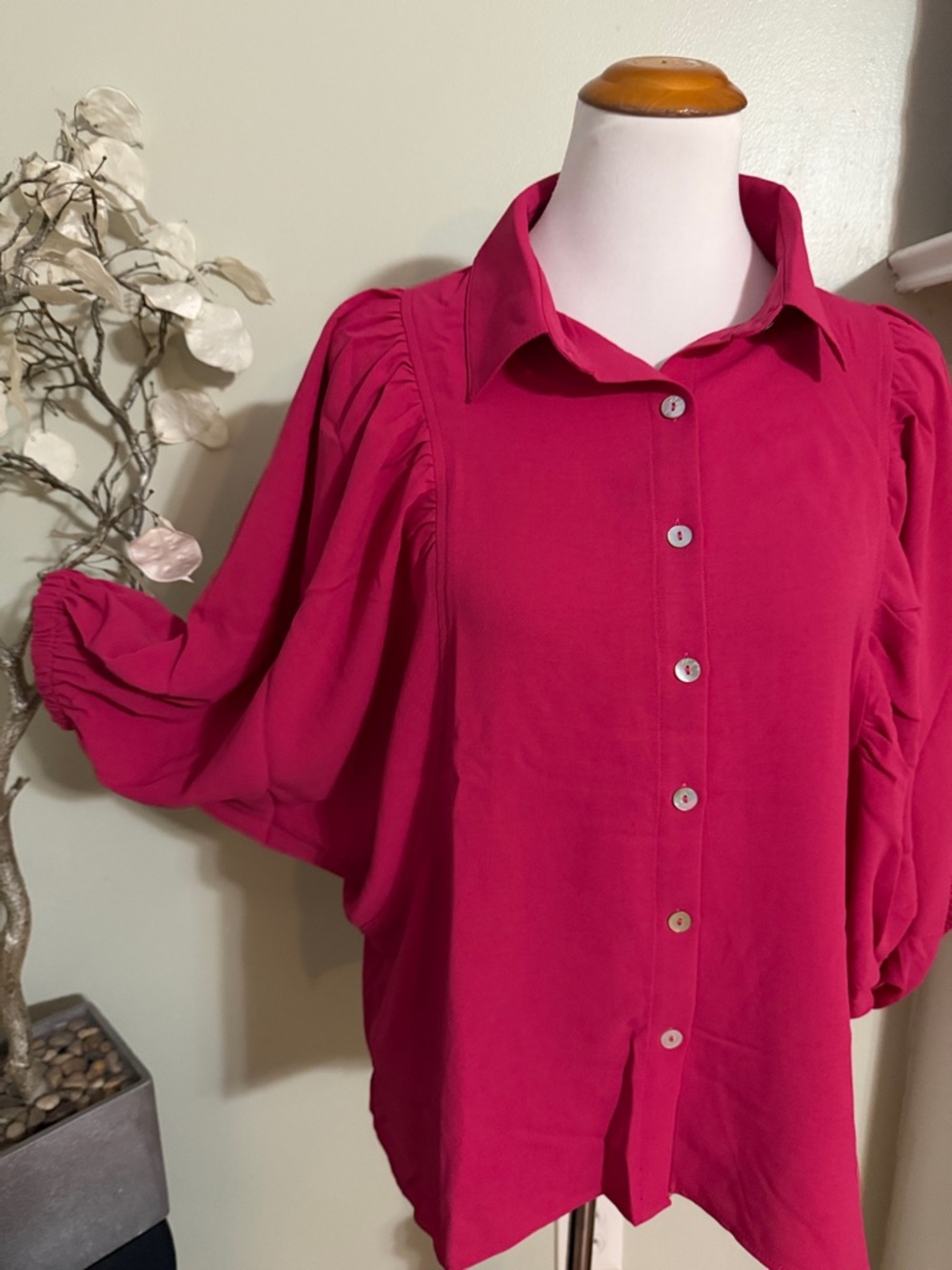 ODDY Raspberry Pink Button Front Blouse - Picture 2 of 7